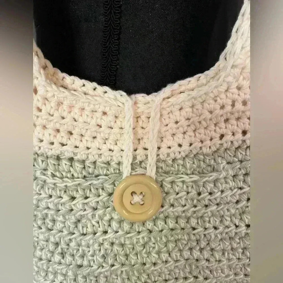 Green and Cream Hand Crocheted Shoulder Bag - Picture 3 of 3